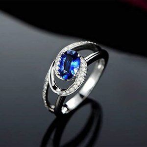 Design Double Layer Oval Royal Blue Stones Fashion Ring for WomenEVGG1199